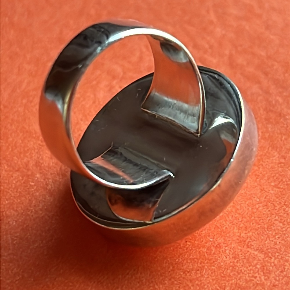 Large Vintage Solid Sterling Silver Shell Or Ston… - image 3